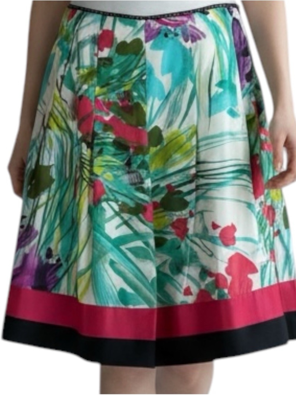 Peter Nygard White Teal Floral Silk Cottage Vintage Skirt Size 10